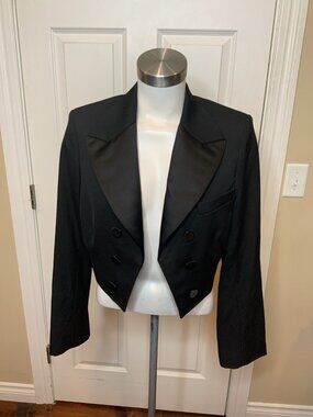 Nili Lotan Black Wool Cropped Tuxedo Jacket, Size 10